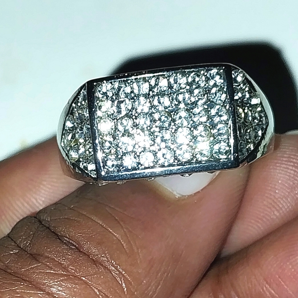 Modern Men's 925 Silver Diamond Ring Sz 11